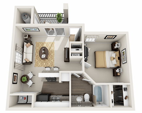 Floor plan for 1 bed, 1 bath, 554 sqft